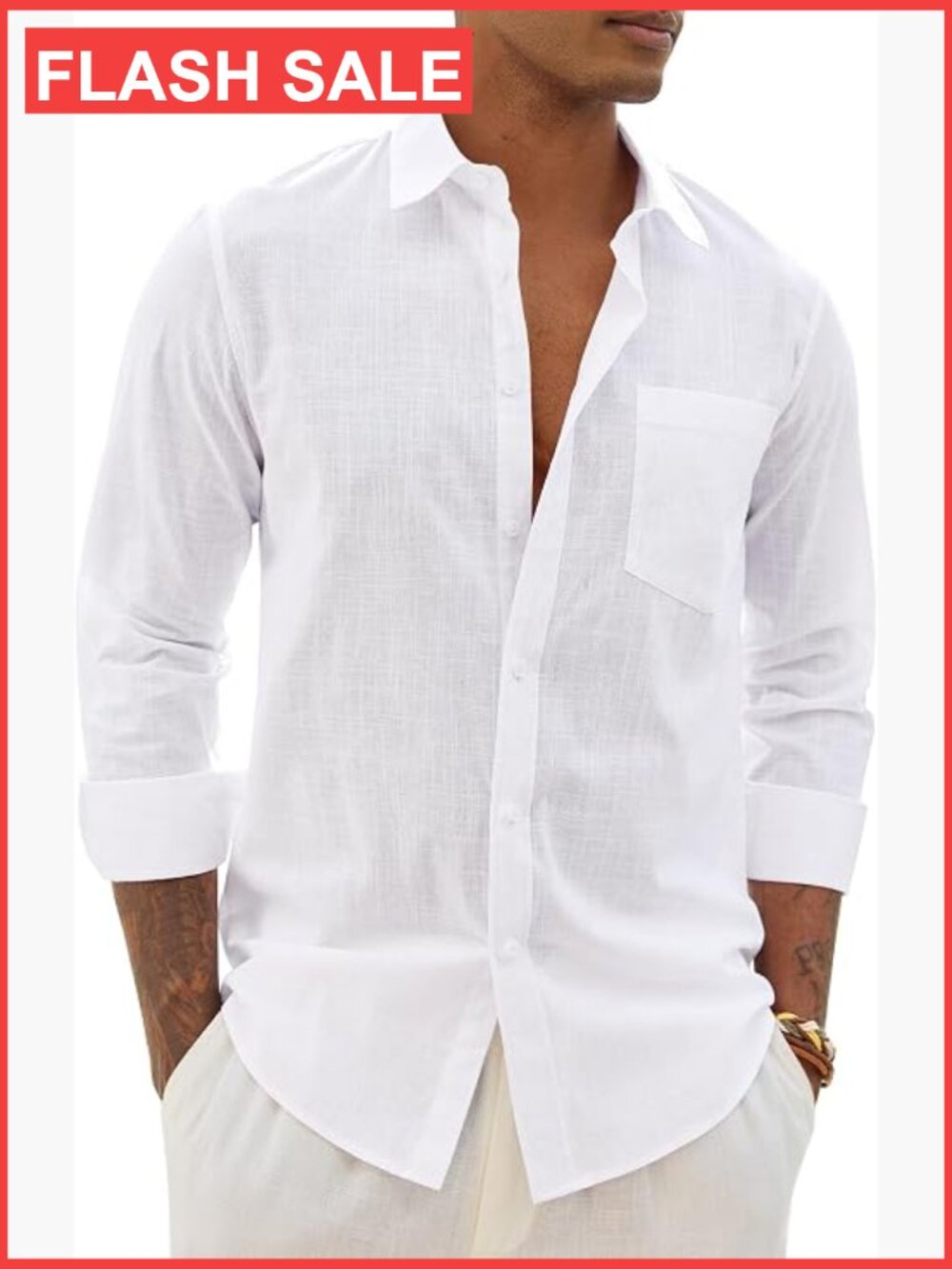 Men's Linen Button Down Shirt Long Sleeve Summer Casual Breathable